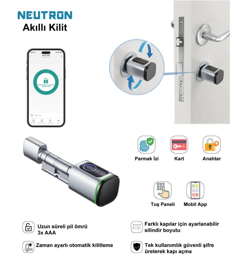 NEUTRON NTL-SC-02FKPW AKILLI KAPI KİLİDİ GRİ