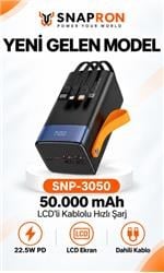 Snapron SNP-3050 50.000 Mah LCD Ekran Dahili Kablolu 22.5w Hızlı Şarj Powerbank
