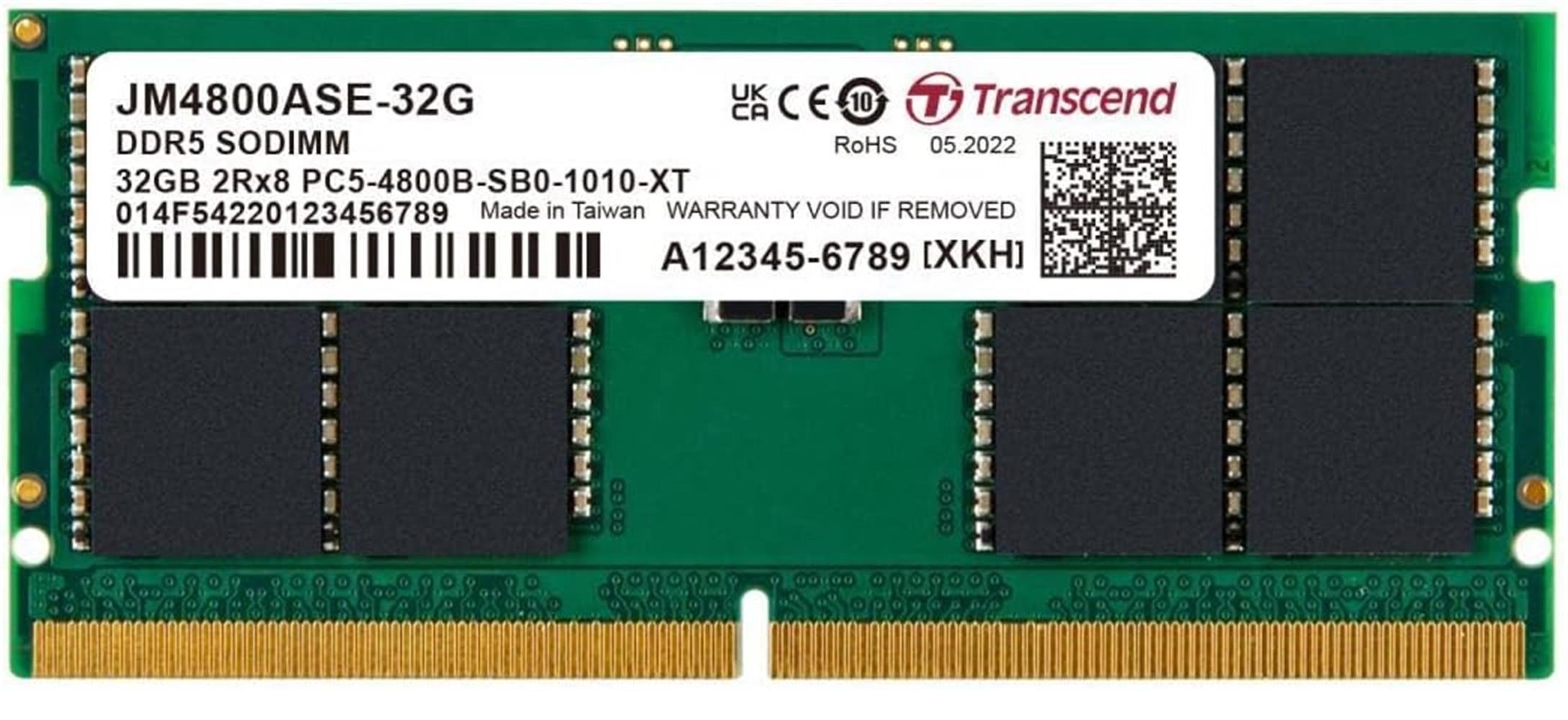 Transcend 32GB(1x32GB) 4800Mhz SODIMM CL40 DDR5 Notebook Ram (JM4800ASE-32G)