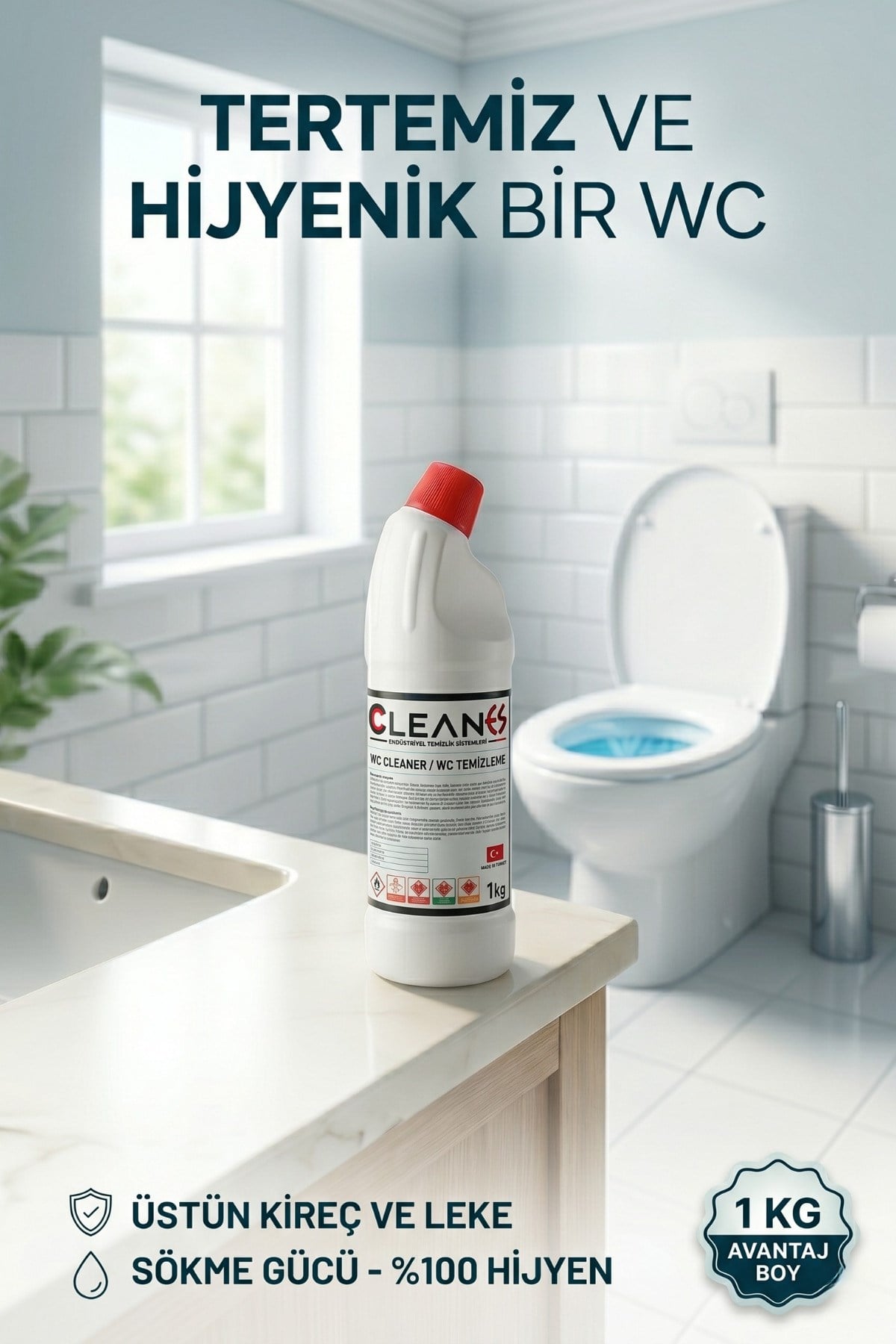 WC ve Tuvalet Temizleyicisi 1 kg Üstün Kireç ve Leke Sökücü Endüstriyel Güç
