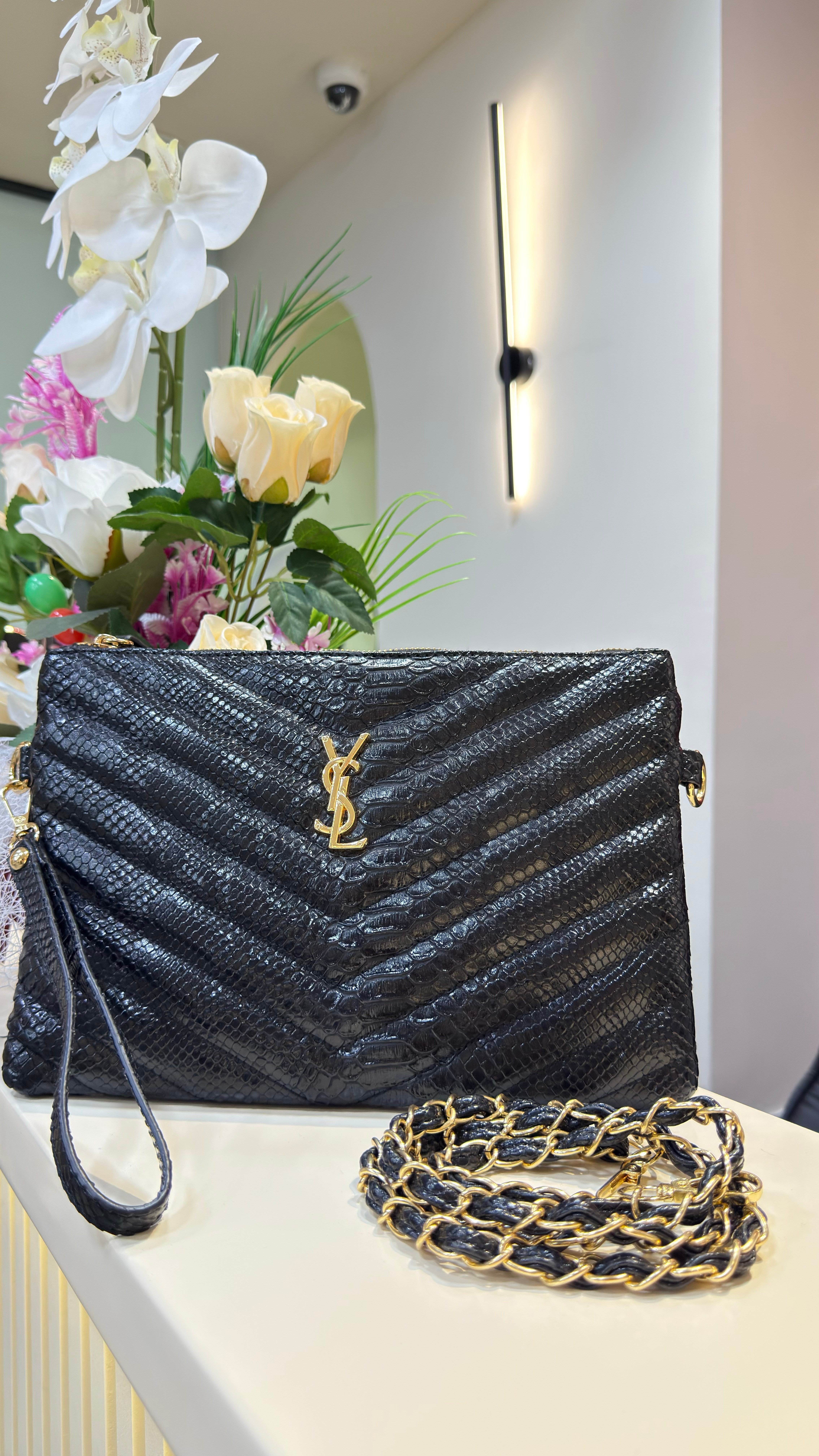 YSL Cluch Çanta - GOLD LOGO