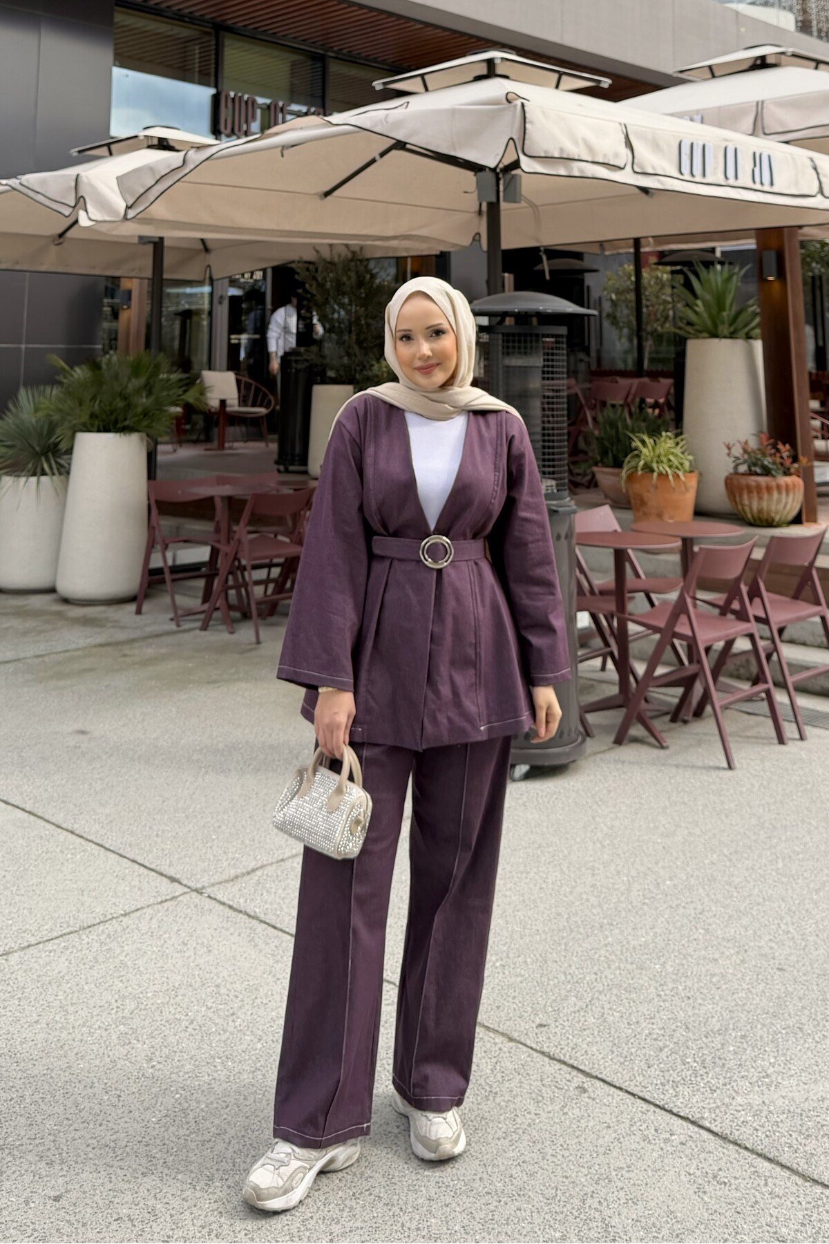 Kemer Detaylı Kot Tesettür Takım
