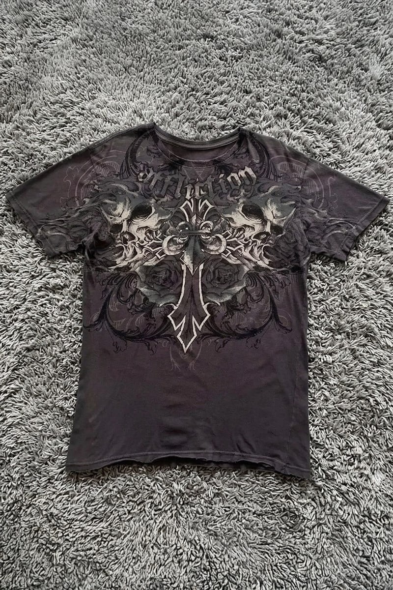 Affliction Double Skull Cross Y2K T-Shirt