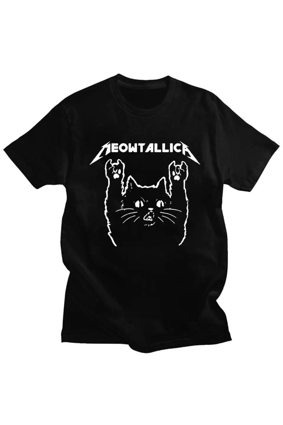 Siyah Meow Cat Unisex Tshirt