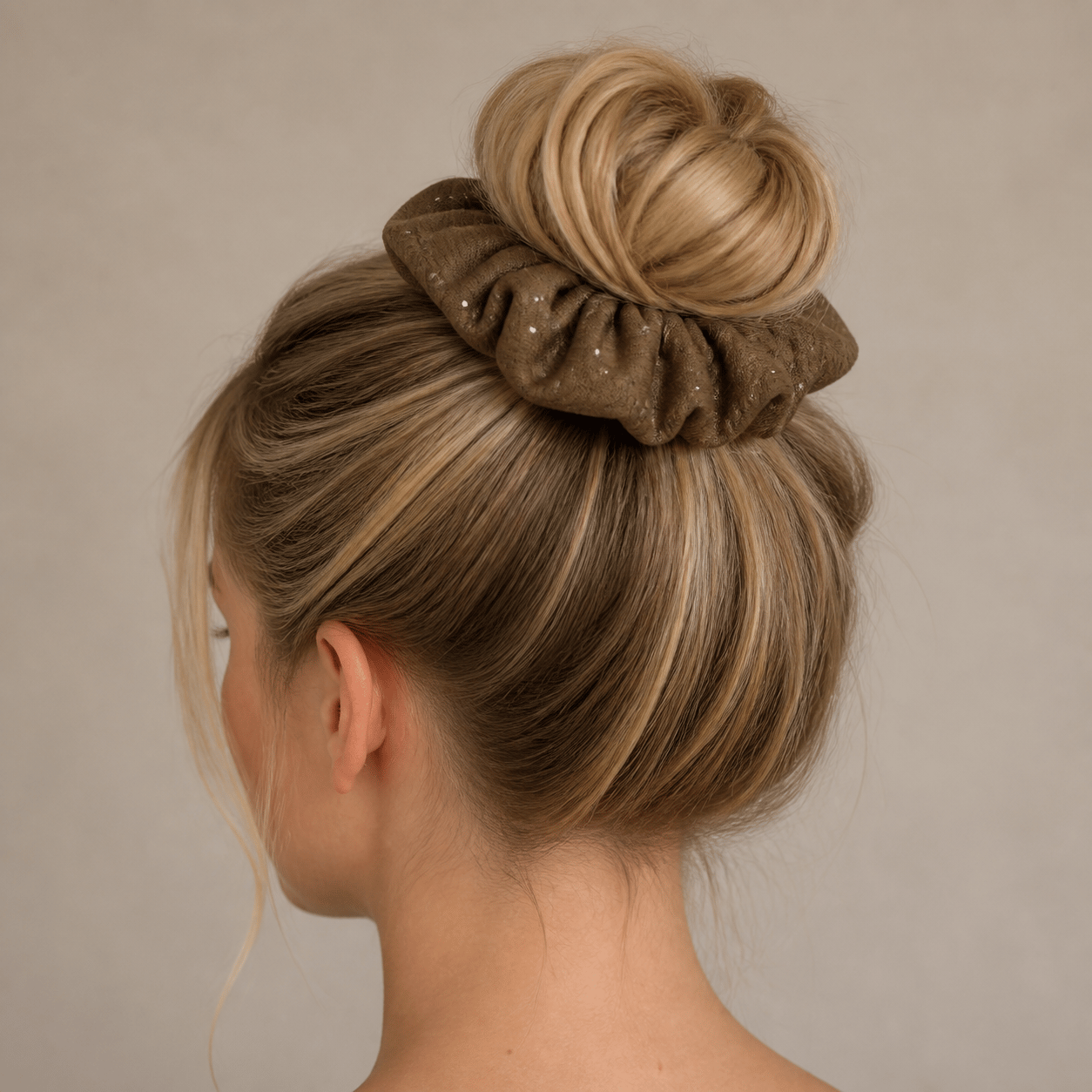  Fashion Taş Detaylı Kahverengi Oversize Scrunchie Saç Tokası