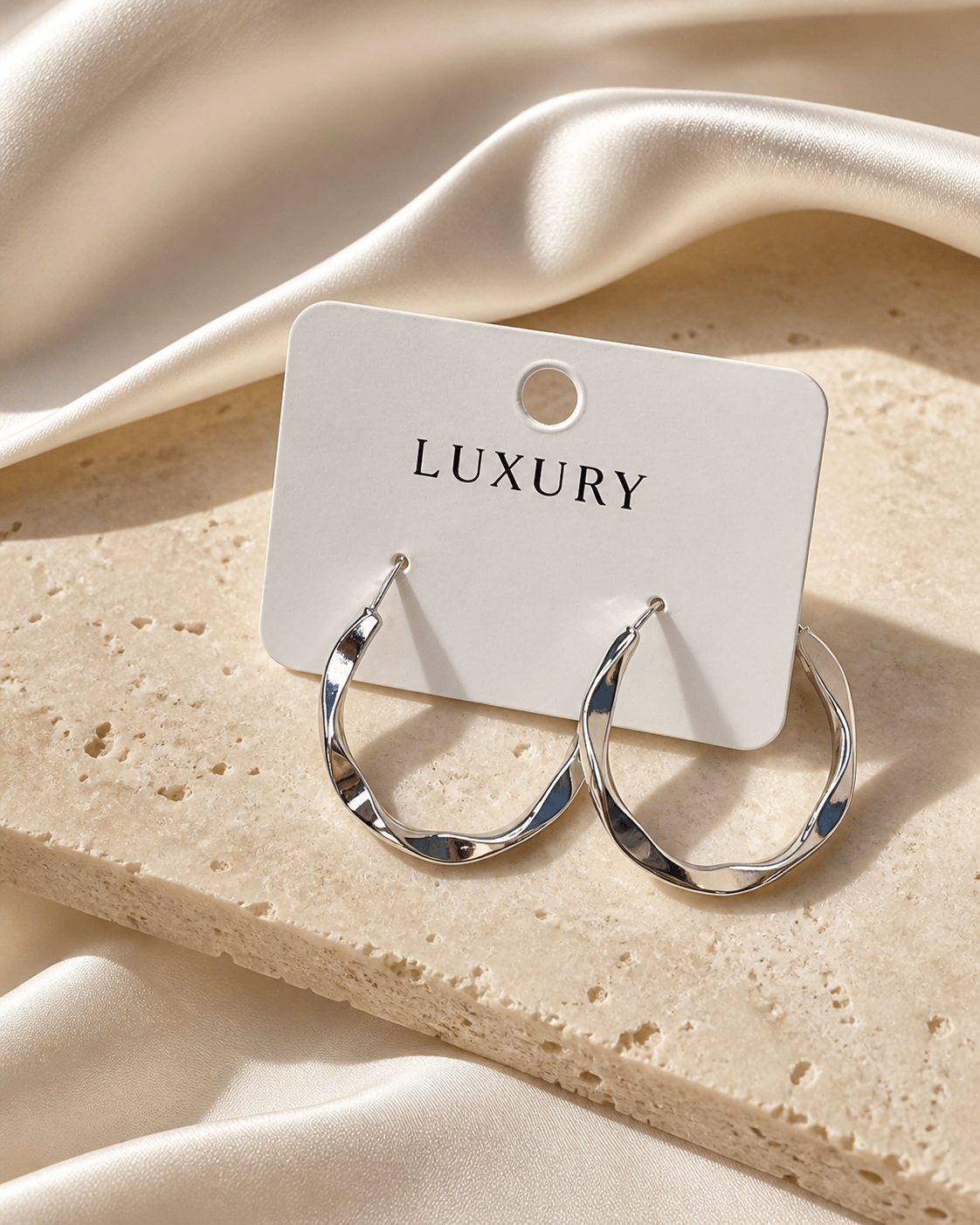  Luxury Çelik Burgulu Yassı Orta Boy Halka Küpe – Gümüş