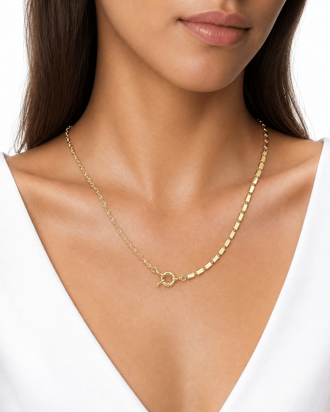Asimetrik Toggle Klipsli Gold Kolye