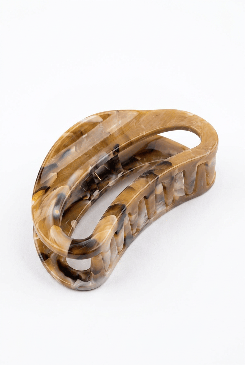 Bal Kahve Mermer Desenli Oval Mandal Saç Tokası