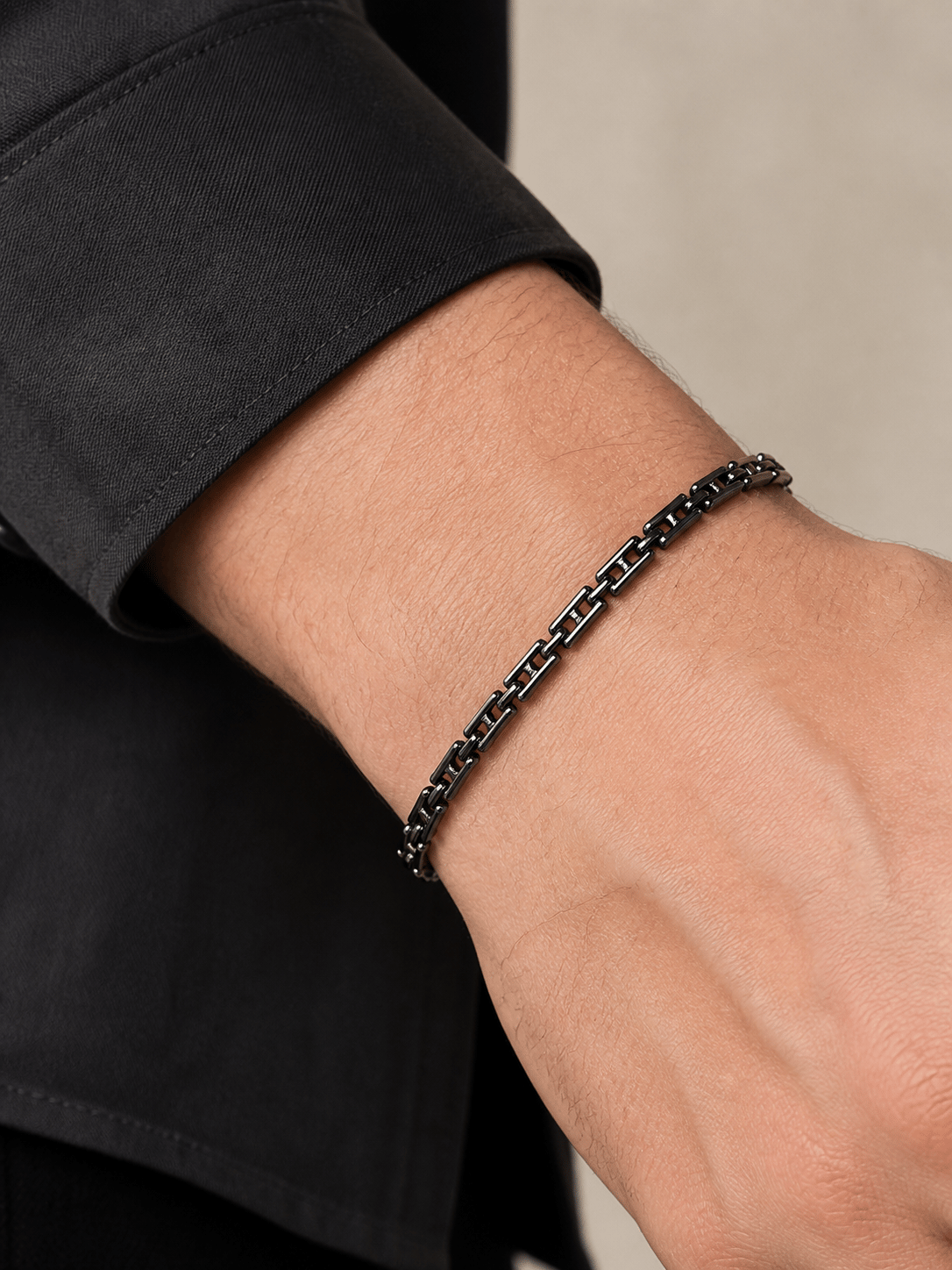 Çelik Gunmetal Geometrik Bakla Erkek Çelik Bileklik