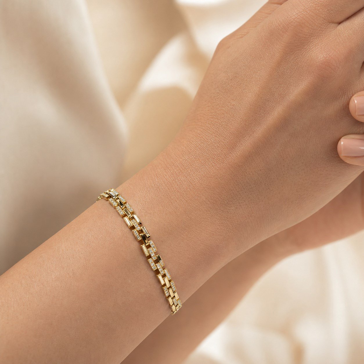Fashion Gold Renk Geometrik Mozaik Taşlı Bileklik