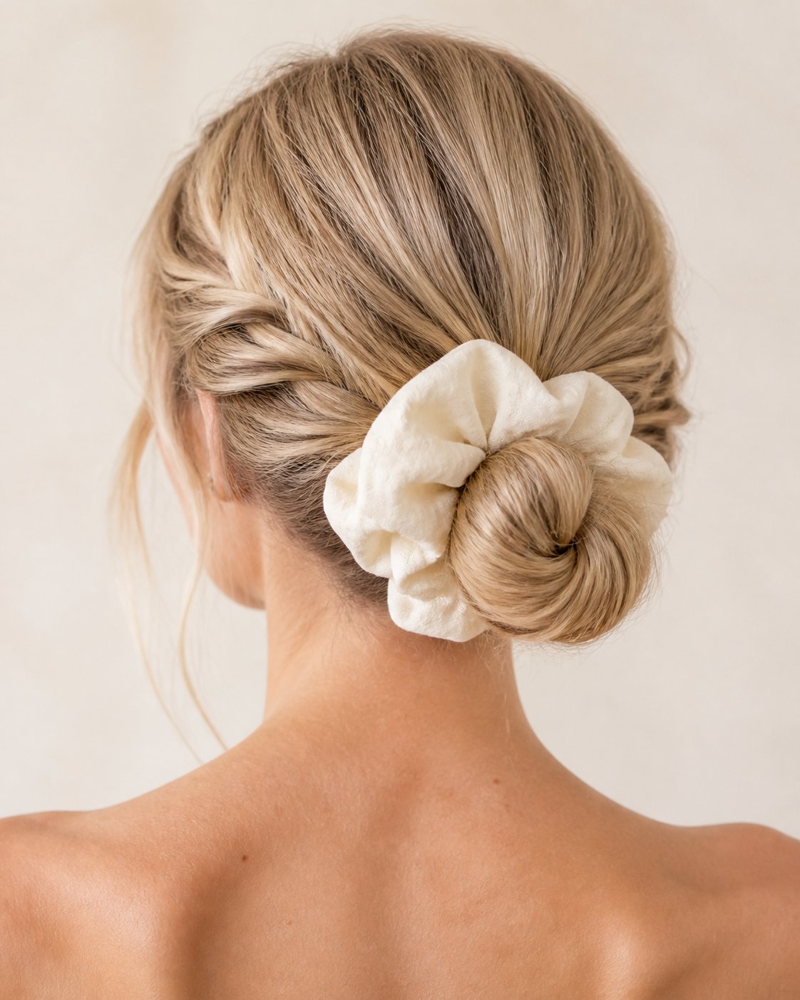 Fashion KREM DOKULU KUMAŞ SCRUNCHIE SAÇ TOKASI
