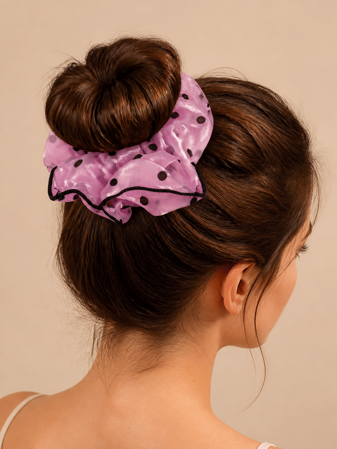 Fashion Lila Puantiyeli Organze Oversize Scrunchie Saç Tokası