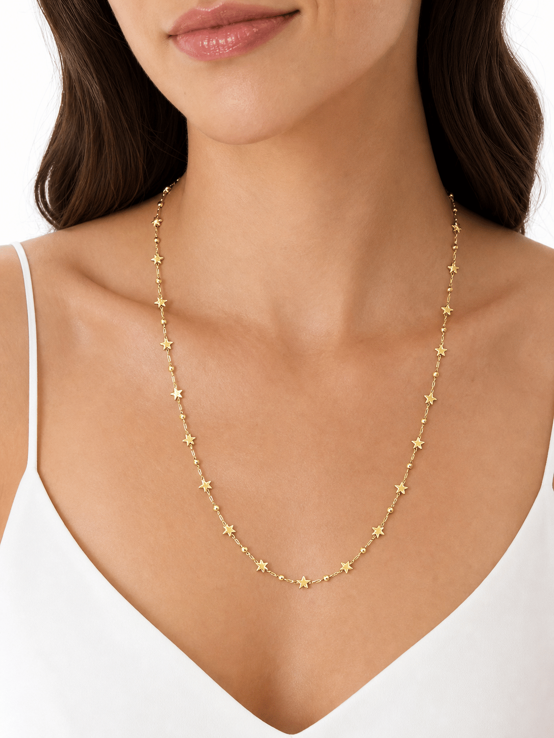 FullyDesing Yıldız Detaylı Uzun Gold Kolye