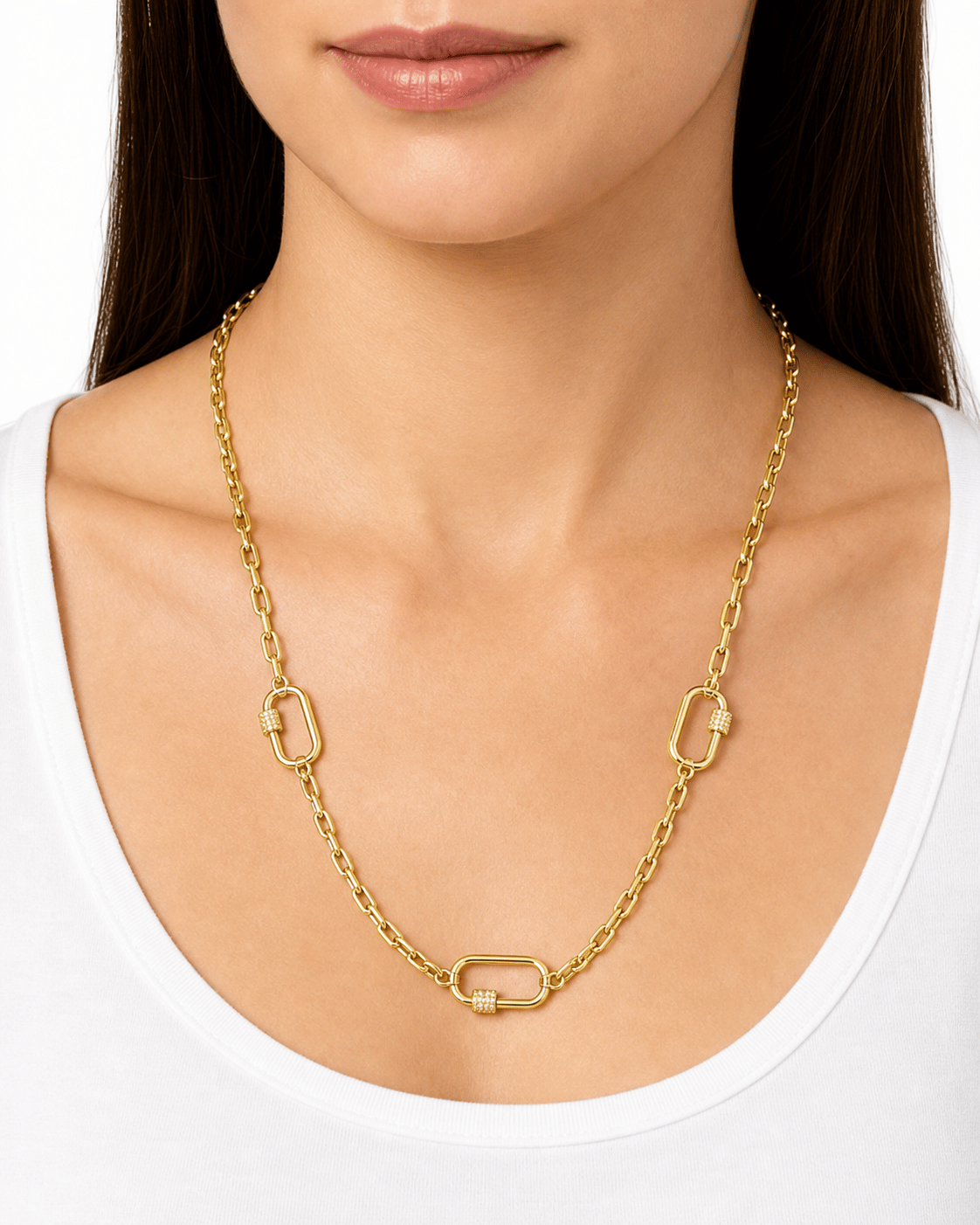Gold Üç Klips Detaylı Zincir Kolye