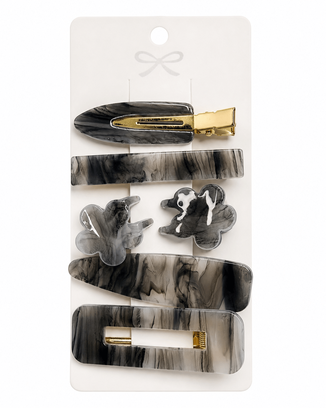 Gri Mermer Desenli Karışık Saç Tokası – 6'lı Set