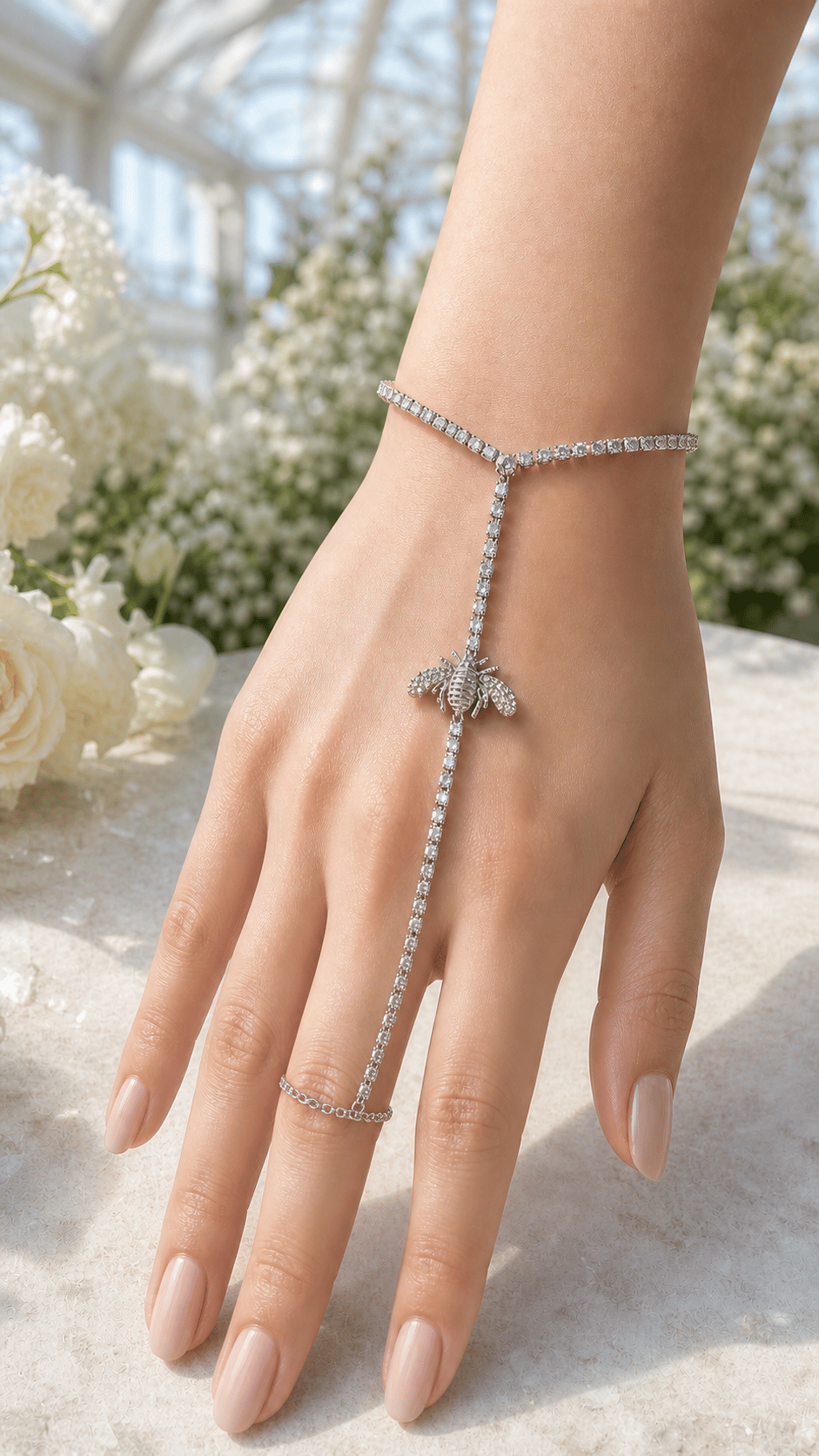 LUXURY Arı Figürlü Taş Sıralı Gümüş Renk Şahmeran