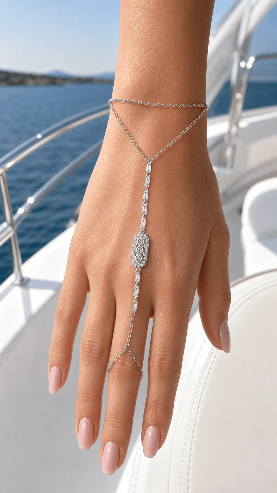 LUXURY Baget Taşlı Üç Yuvarlak Detaylı Gümüş Renk Şahmeran
