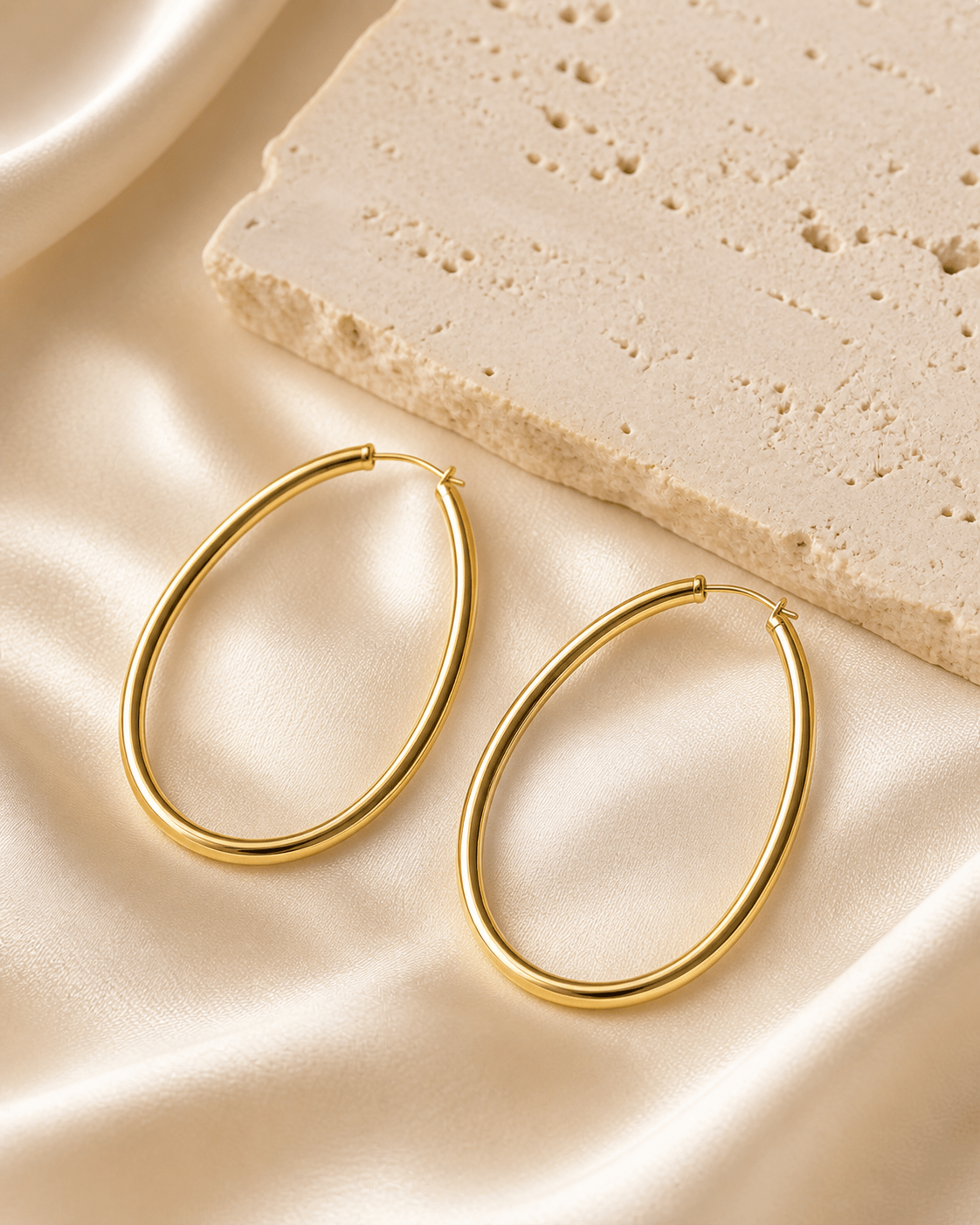 Luxury Büyük Klasik Oval Halka Küpe – Altın