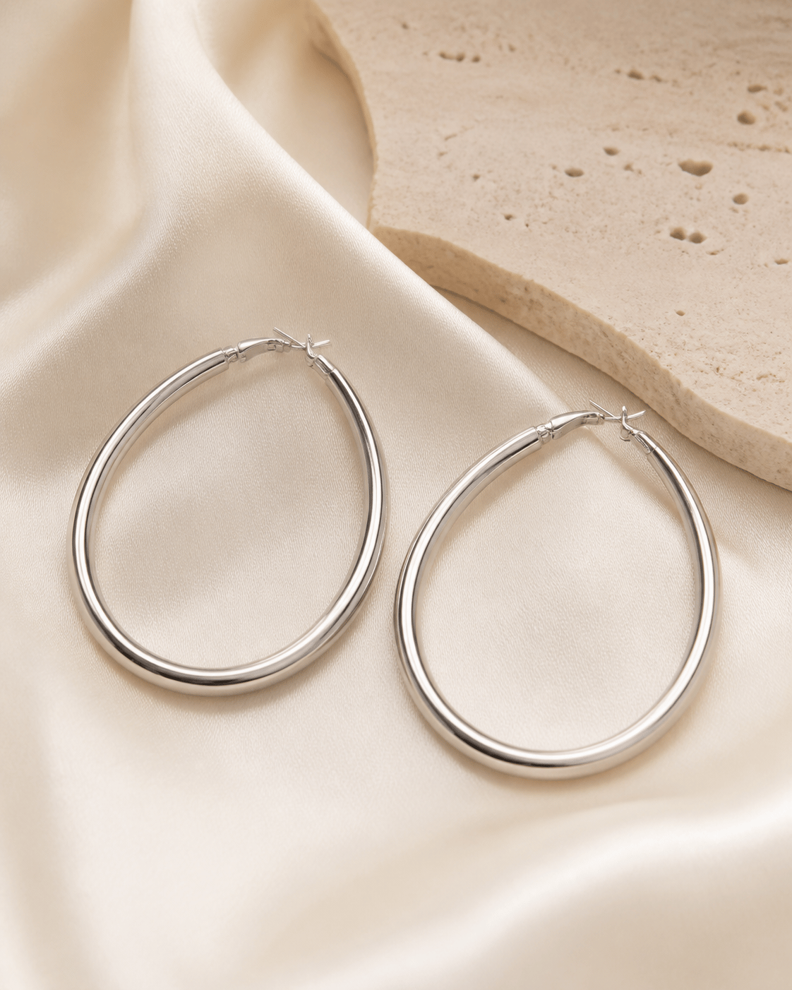 Luxury Büyük Oval Halka Küpe – Gümüş
