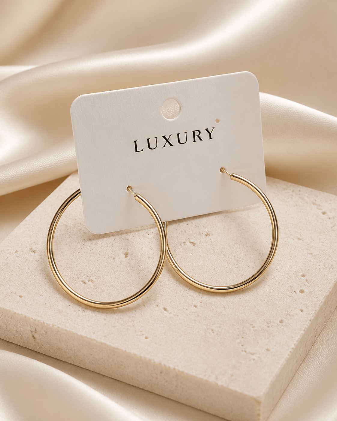 Luxury Çelik Büyük Boy İnce Düz Halka Küpe – Gold