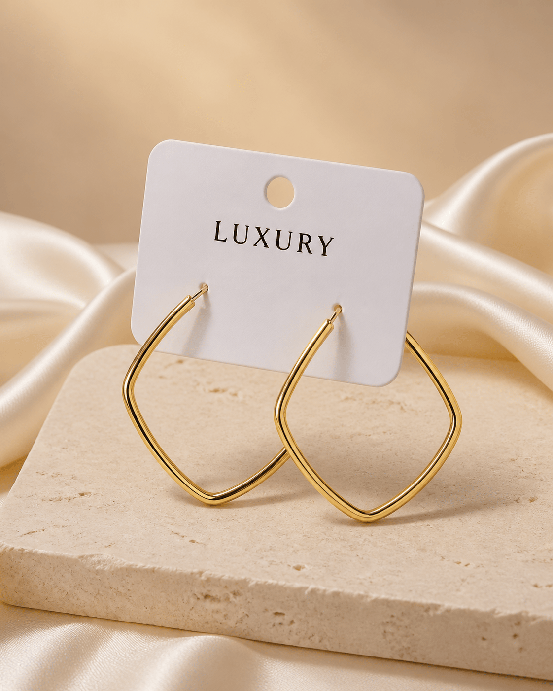 Luxury Çelik Büyük Boy Köşeli Geometrik Halka Küpe – Gold