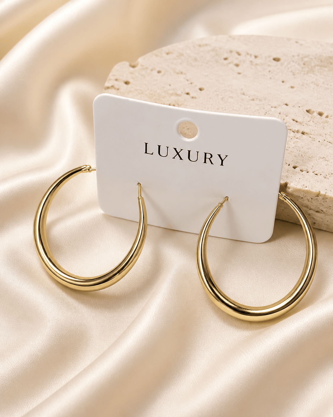 Luxury Çelik Damla Formlu Kalın Büyük Halka Küpe – Altın