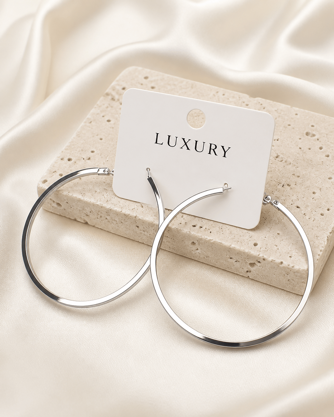 Luxury Çelik Dev Boy Yassı Oval Halka Küpe – Gümüş