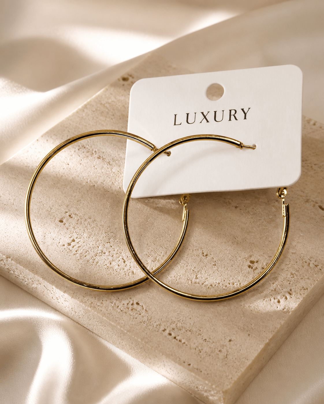 Luxury Çelik Ekstra Büyük İnce Halka Küpe – Altın