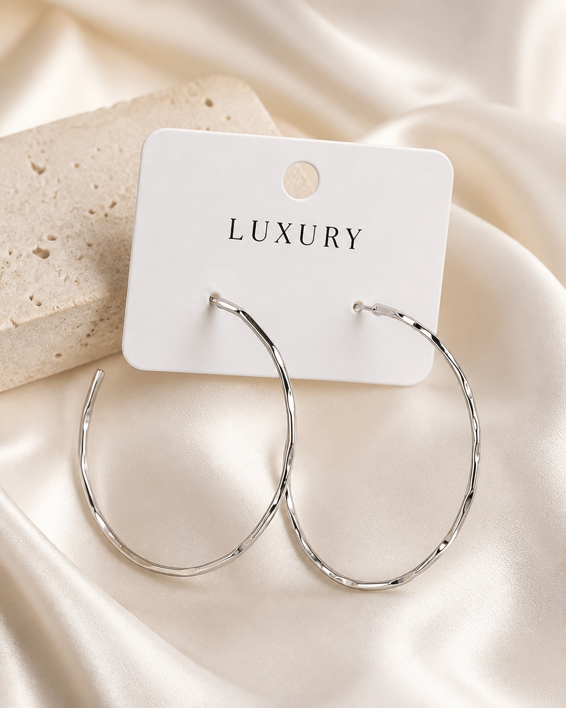 Luxury Çelik Fasetli Kesim Büyük Halka Küpe – Gümüş