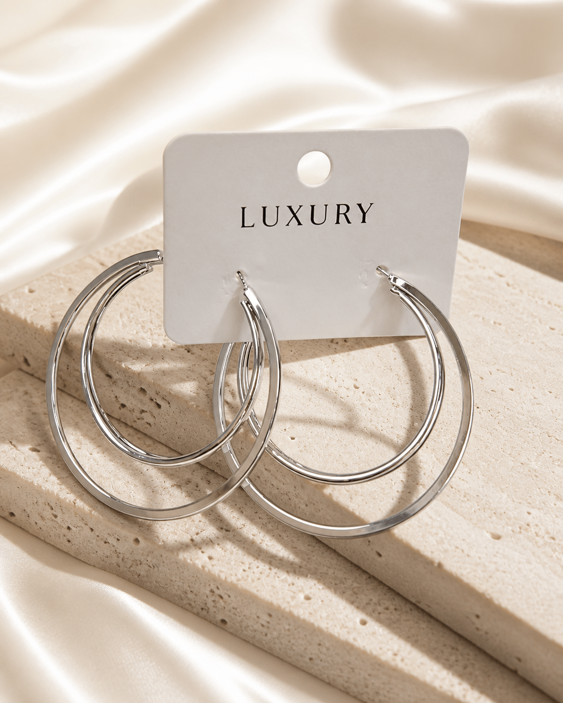 Luxury Çelik İki Aralıklı Geniş ve İnce Halka Küpe – Gümüş