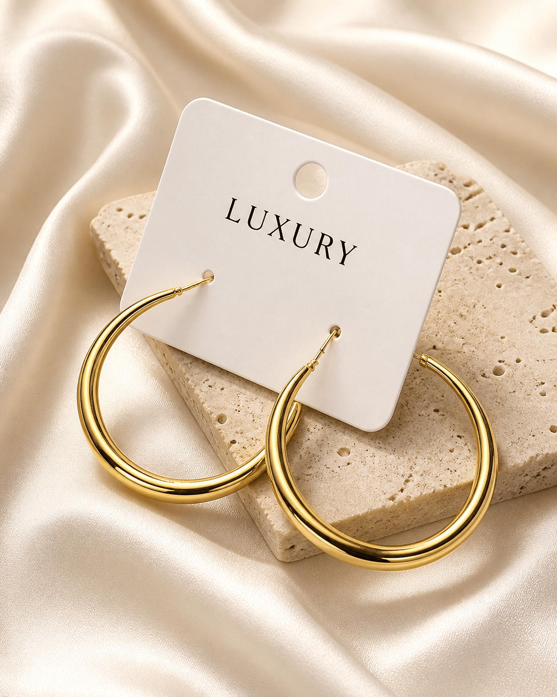 Luxury Çelik Kalın Bombeli Oval Halka Küpe – Altın