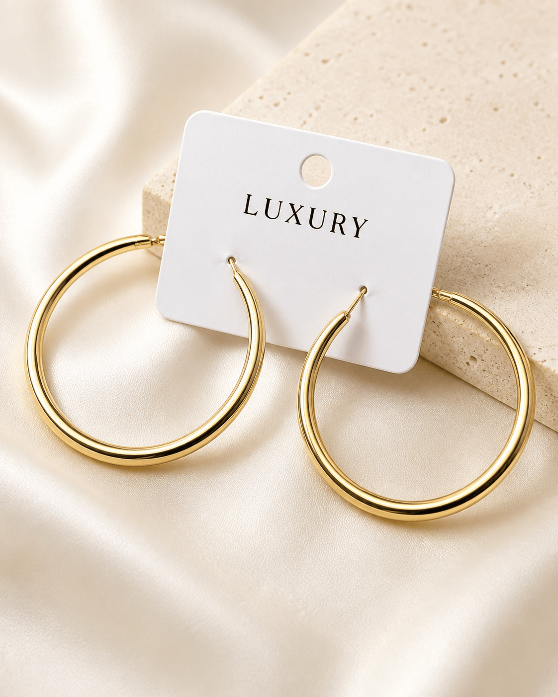 Luxury Çelik Kalın Klasik Büyük Halka Küpe – Altın