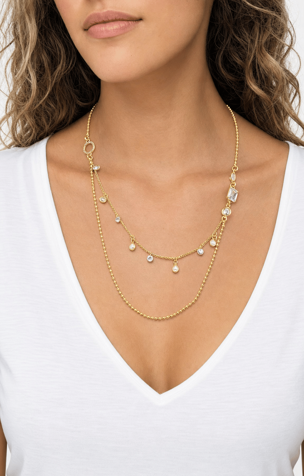 LUXURY Geometrik Taş Detaylı Asimetrik Gold Kolye