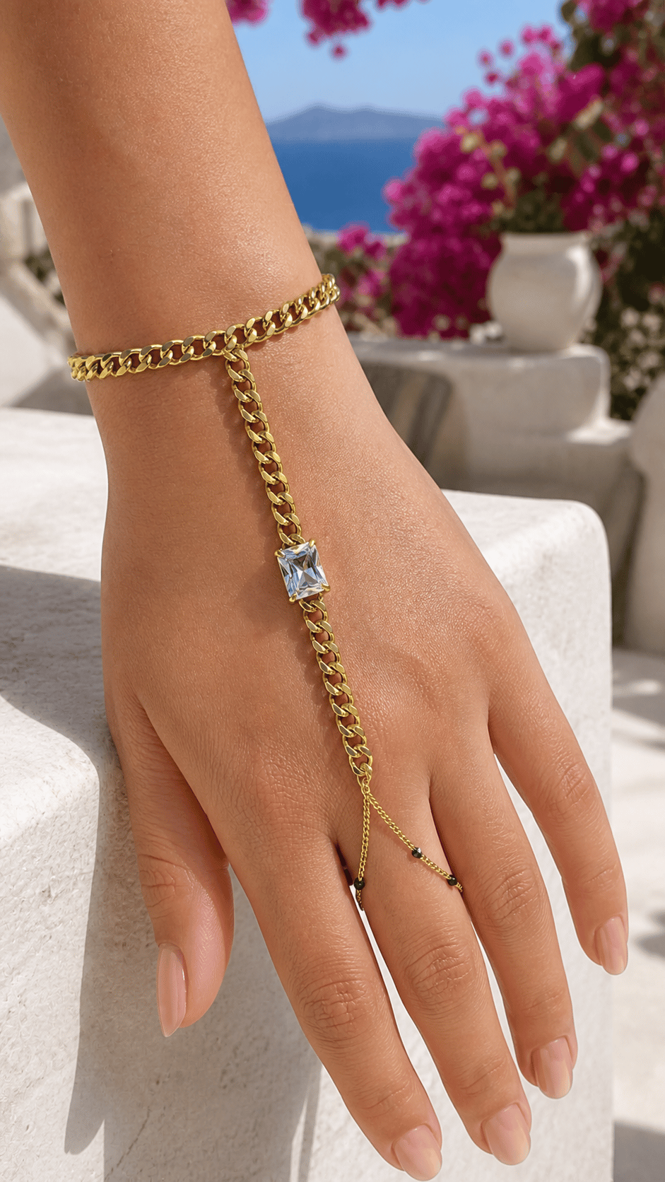 LUXURY Kare Kesim Taşlı Kalın Zincir Gold Şahmeran