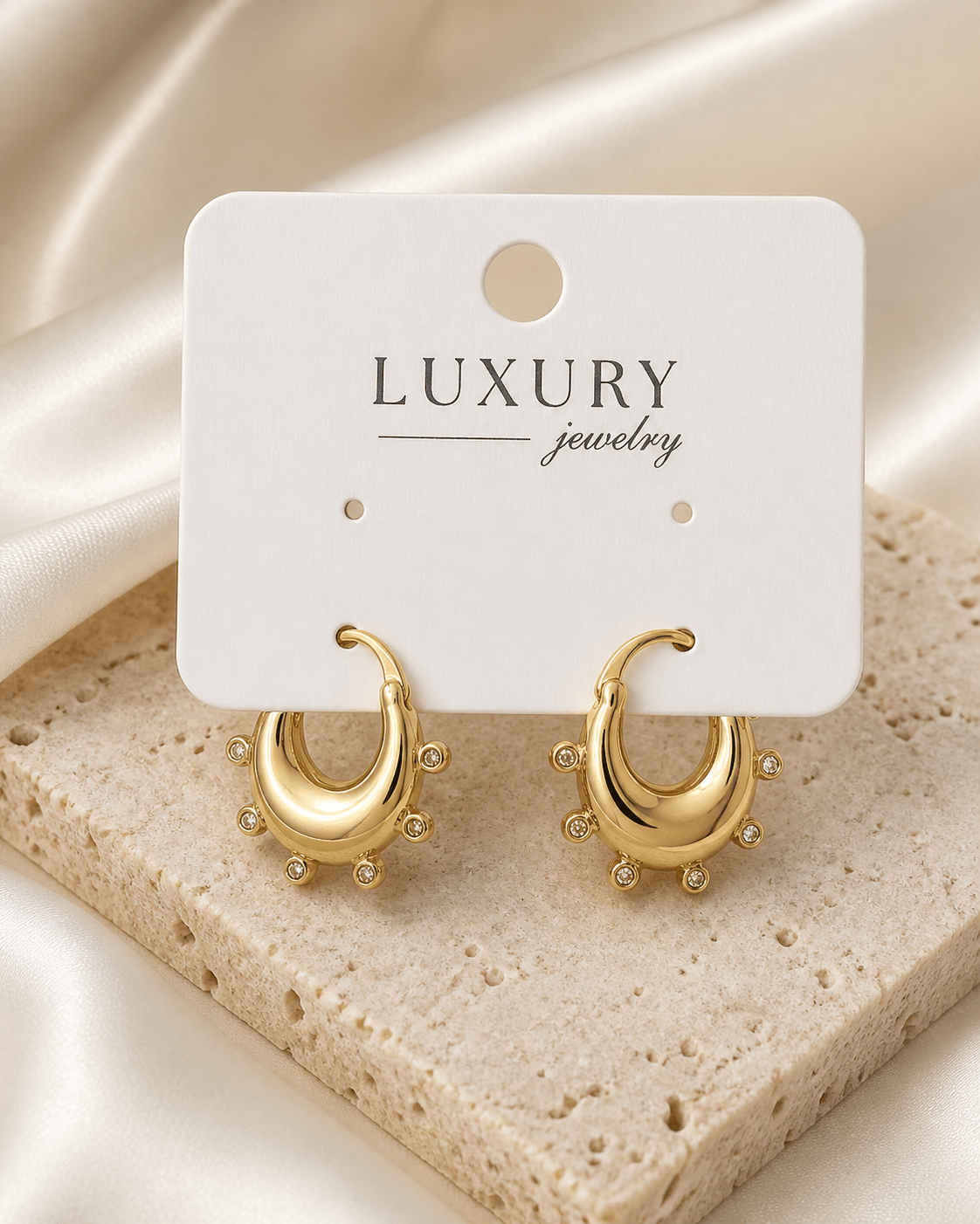 Luxury Taş Detaylı Gold Damla Halka Küpe
