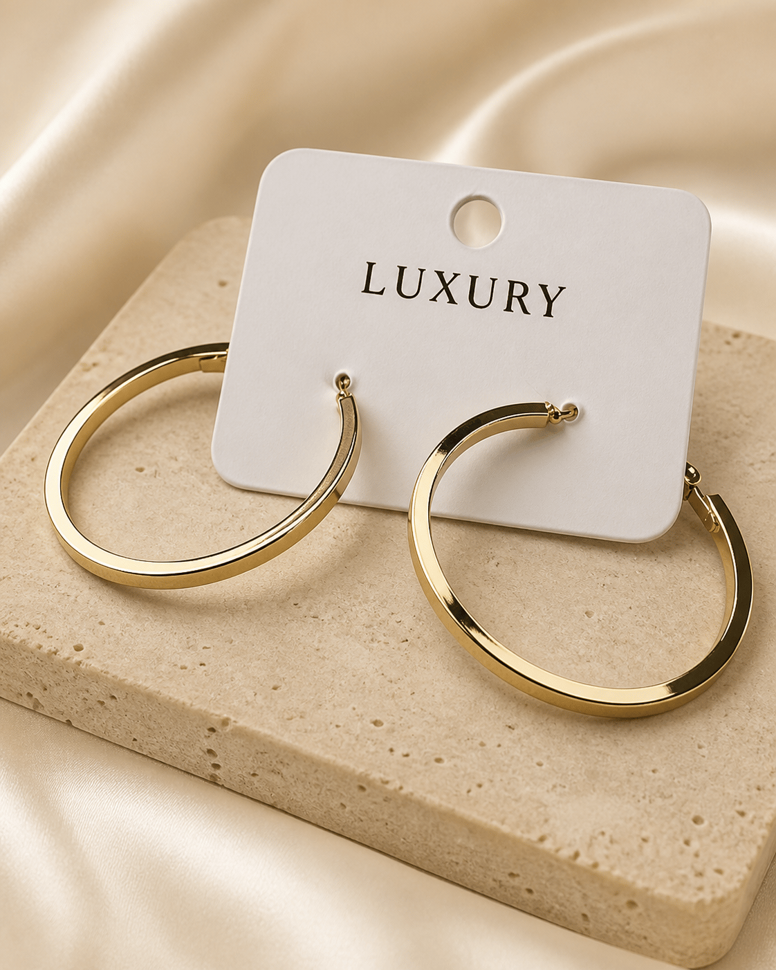 Luxury Yassı Şerit Büyük Boy Halka Küpe – Gold