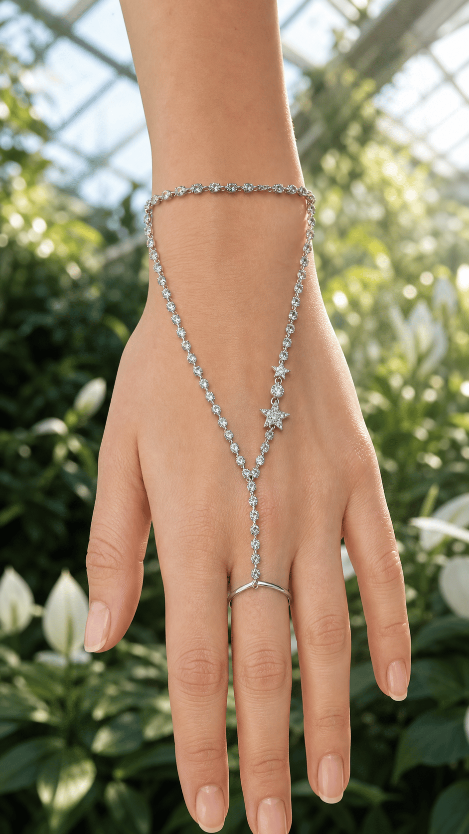 LUXURY Yıldız Figürlü Çift Sıra Taşlı Gümüş Renk Şahmeran