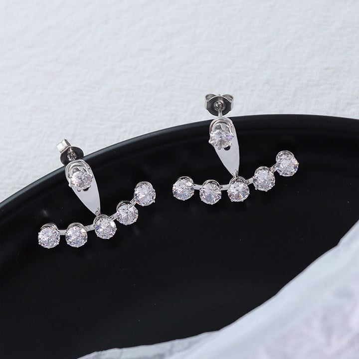 Titanyum Taşlı Kavisli Ear Jacket Küpe