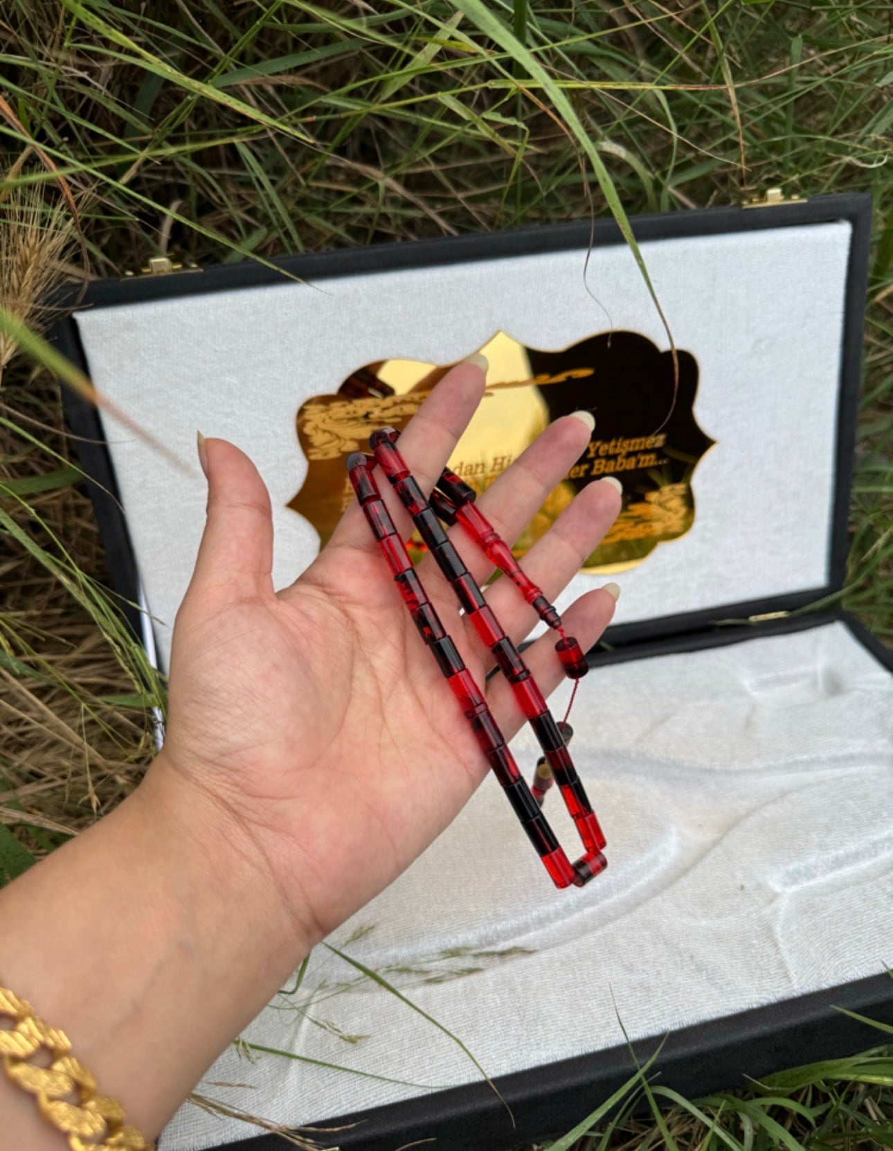 Kesme Ateş Kehribar (Siyah Kırmızı) Tesbih Set