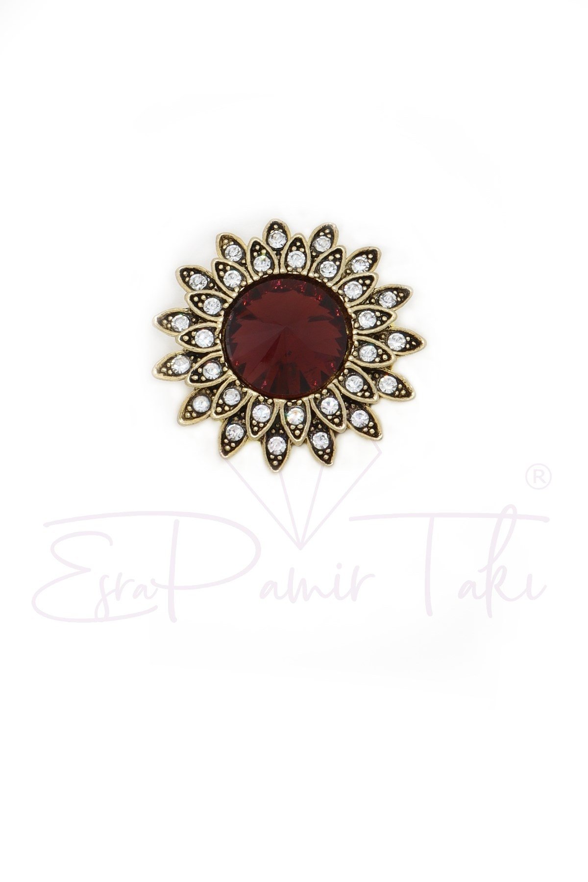 Bordo Taşlı Düğme Süsü Broş