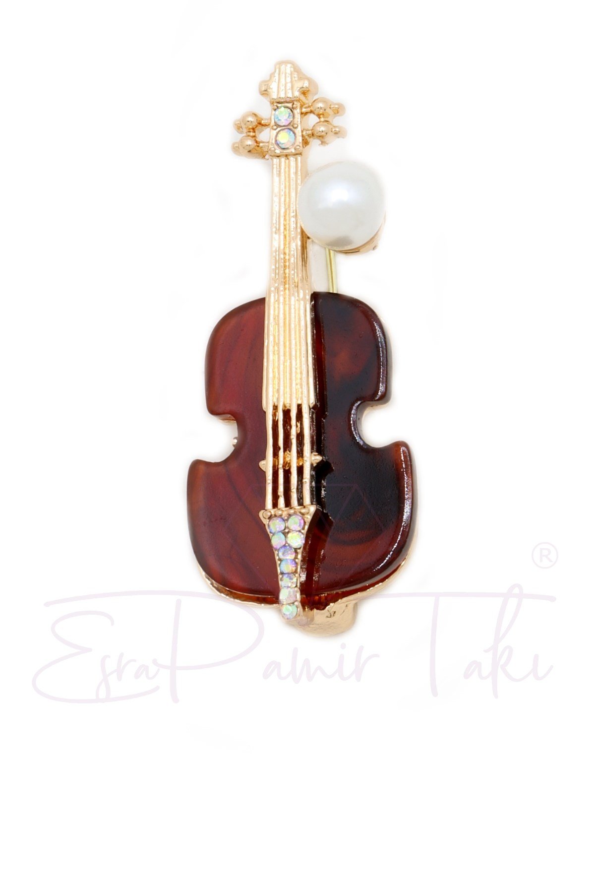 Taşlı Incili Keman Broş