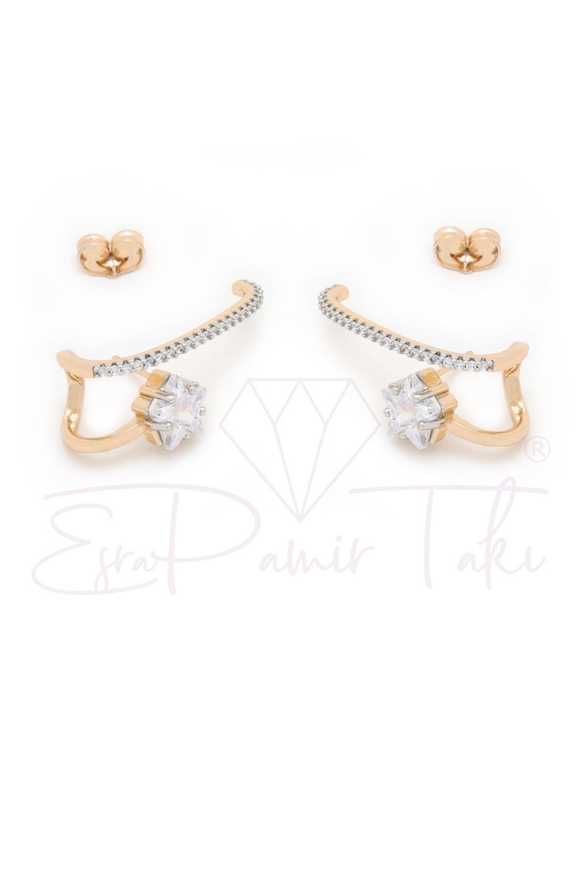 Zirkon Taşlı Rose Gold Renk Küpe