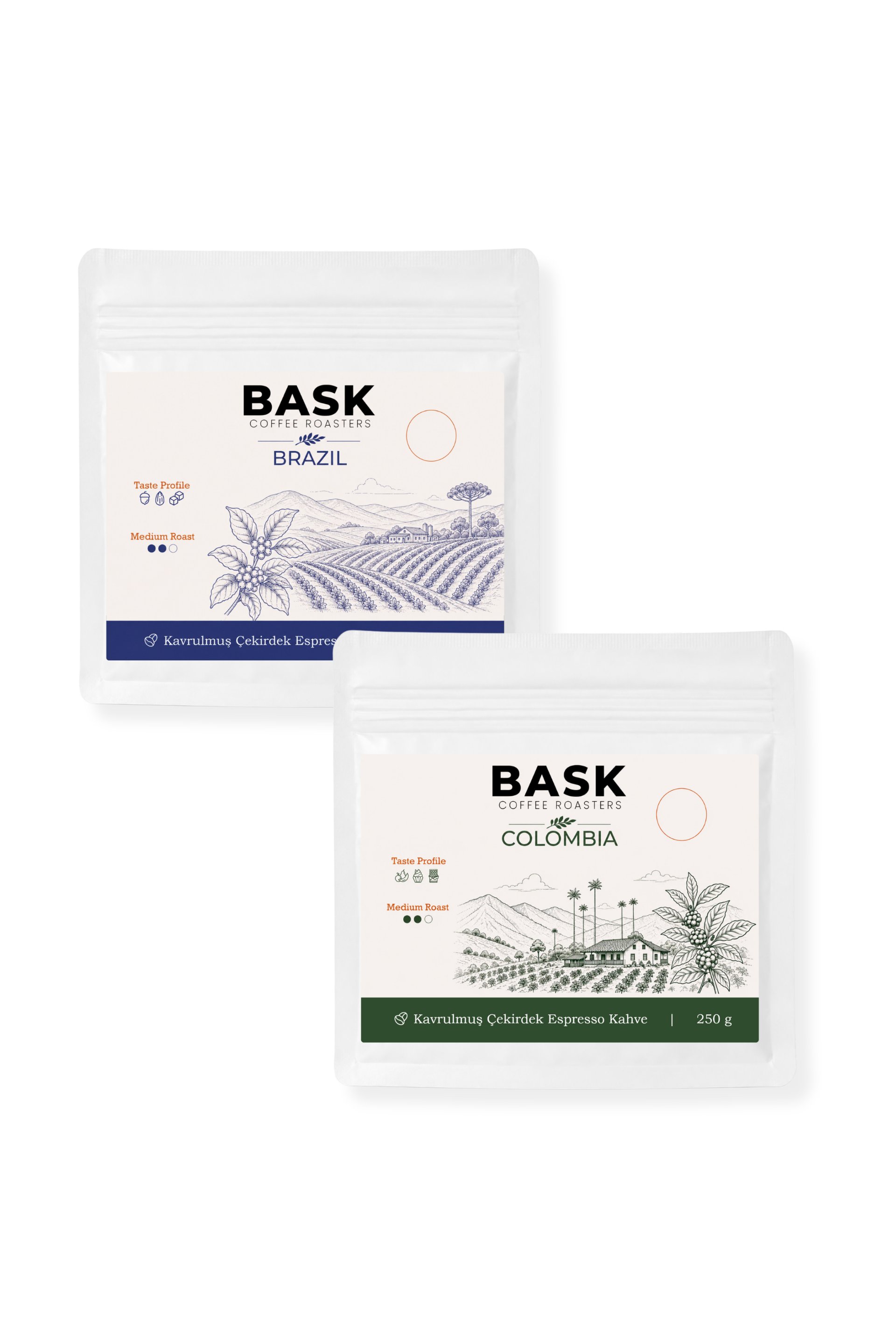 Espresso Seti: Brasil & Colombia 2'li Çekirdek Kahve Paketi (2x250g)