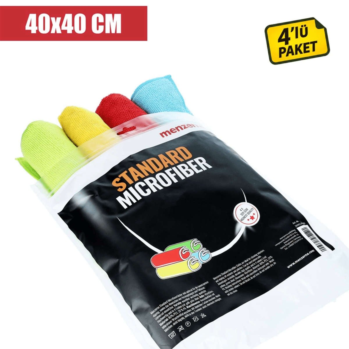 MENZERNA Standard Microfiber cloth 4 lü Paket 40 x 40 cm 320 GSM
