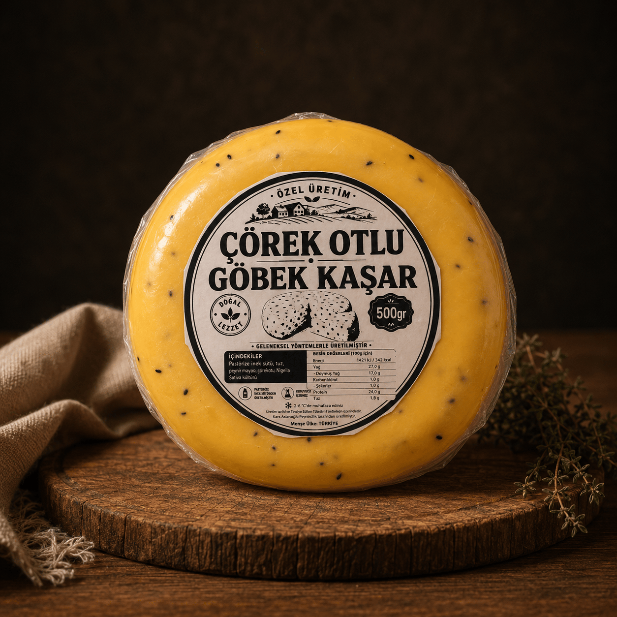 ŞİRDEN MAYALI ÇÖREK OTLU KAŞAR PEYNİRİ 500 GR