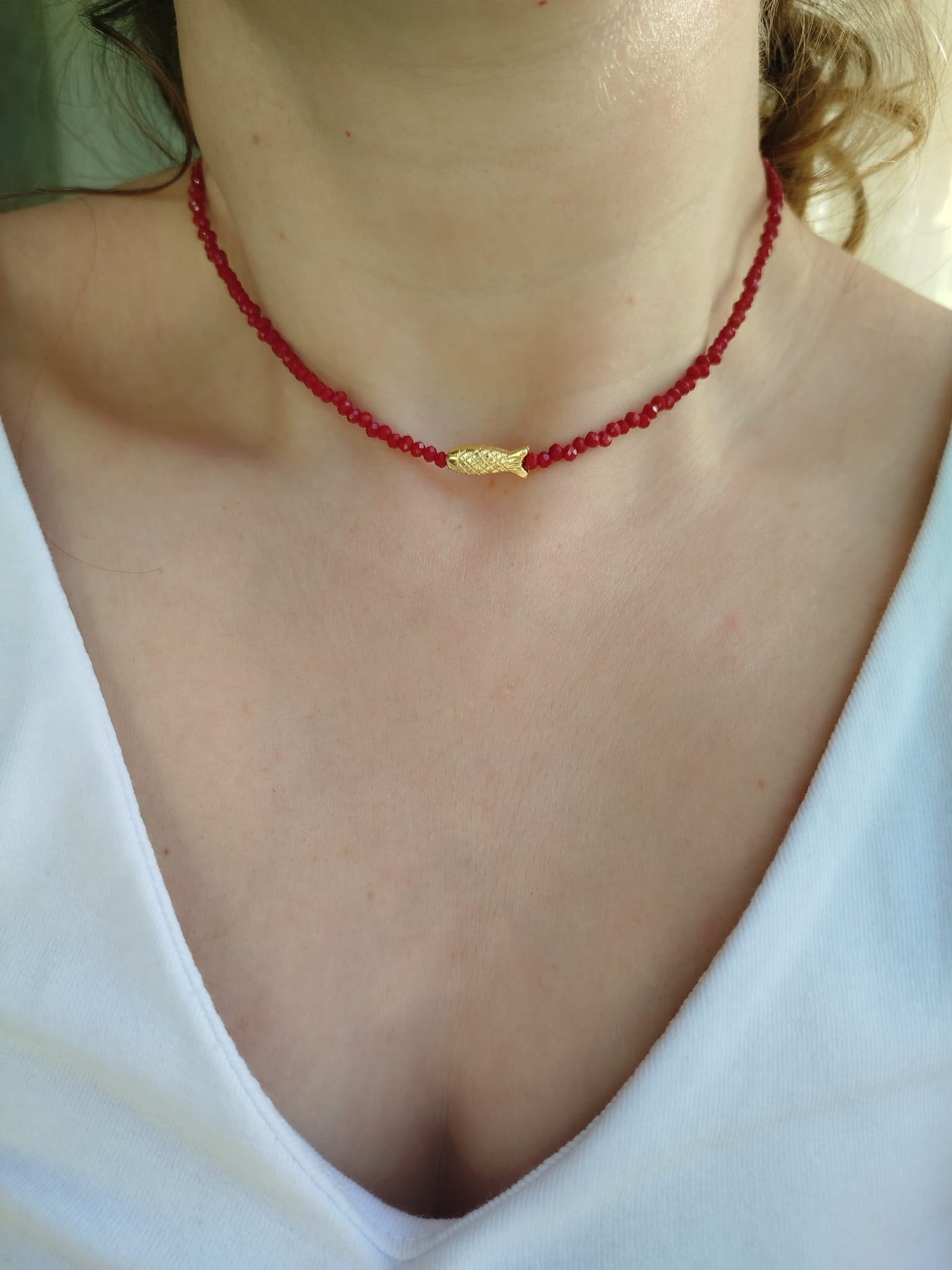 Choker ( Tasma) Bordo Balıklı Kolye
