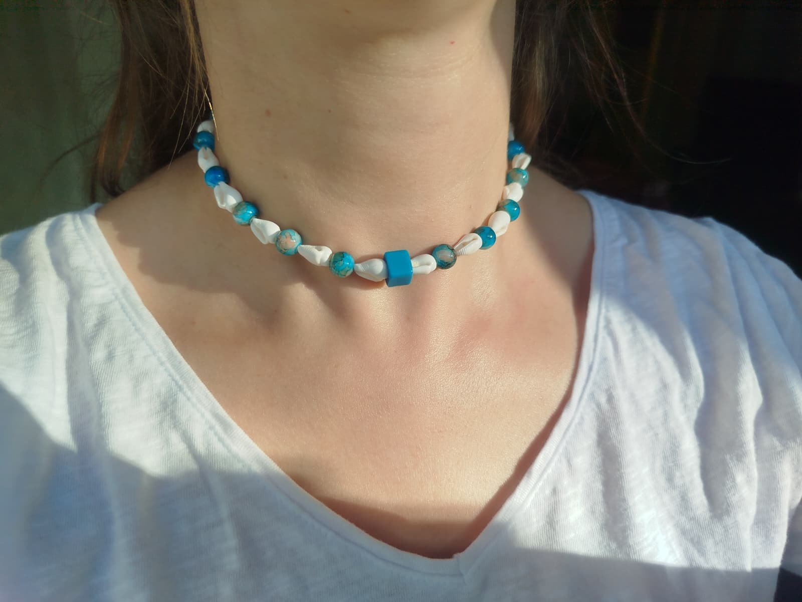 Mavi-Beyaz Choker(Tasma) Kolye
