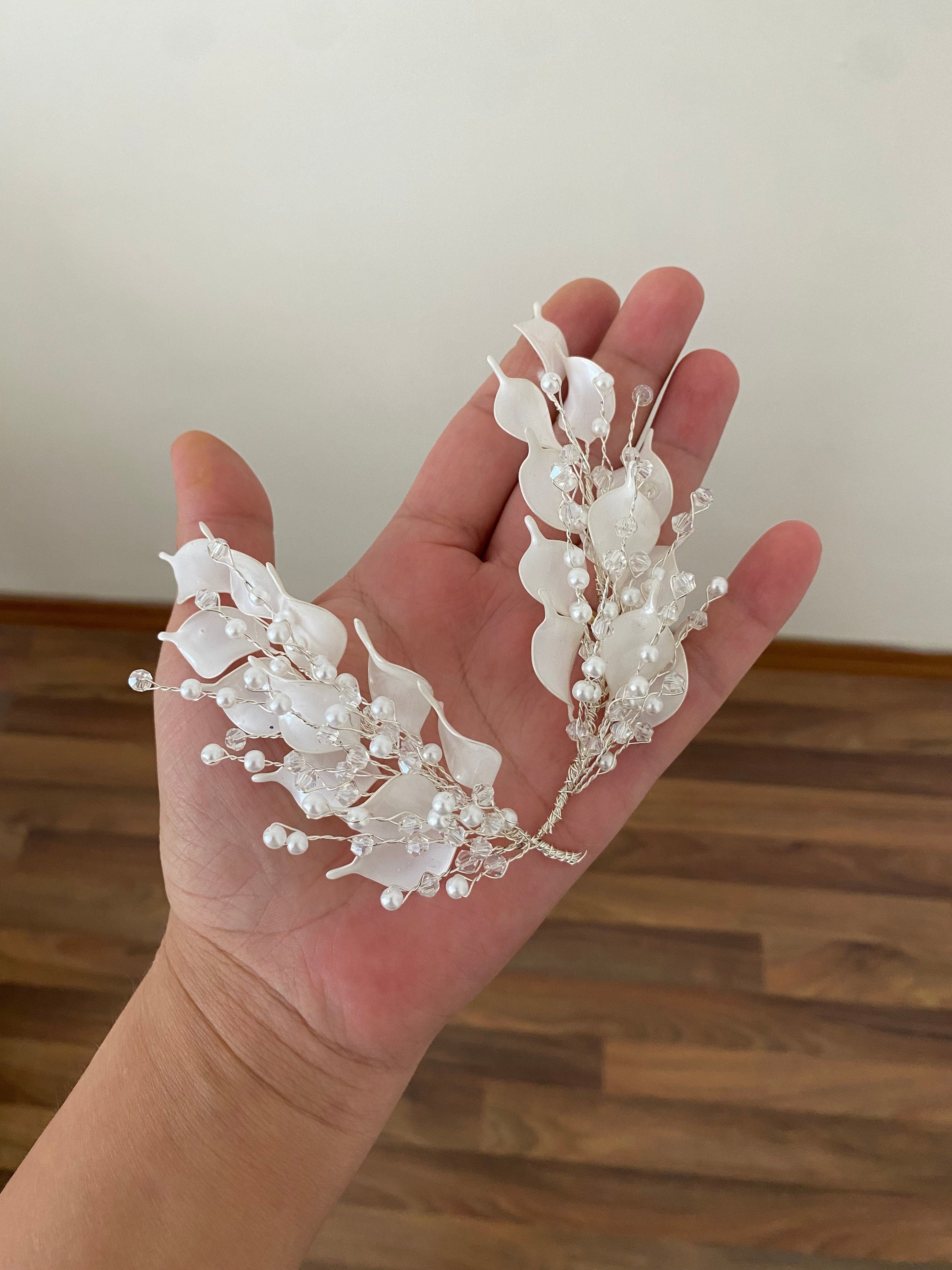 SEDEF YAPRAK VE İNCİ DETAYLI İKİLİ SET GELİN SAÇ AKSESUARIGİZEM ACCESSORY