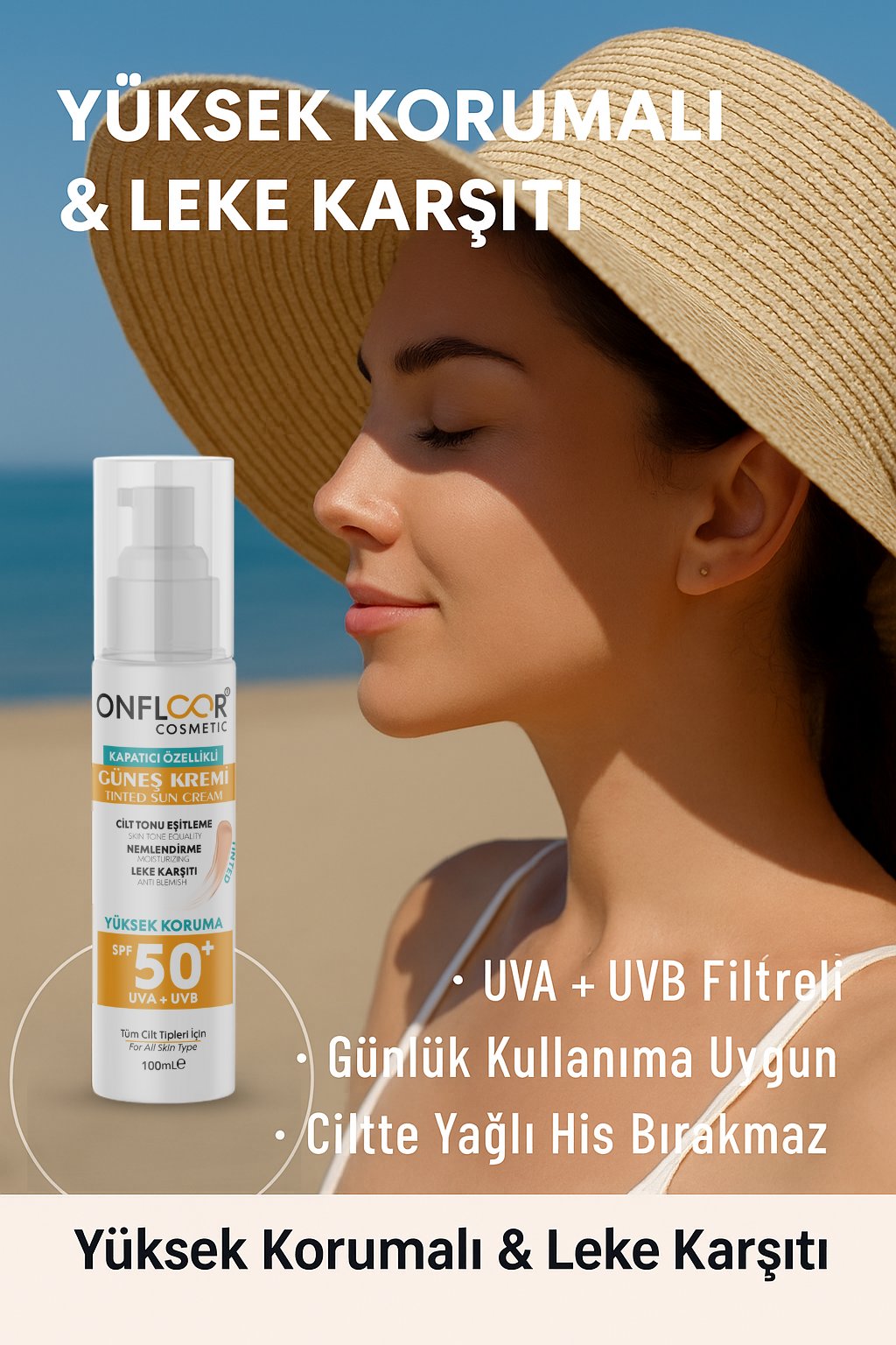 ONFLOOR SPF 50+ Güneş Kremi 100 ml | leke Karşıtı Bakım, Nemlendirme, Doğal Kapatıcılık ve Ton Eşitleyici Etki