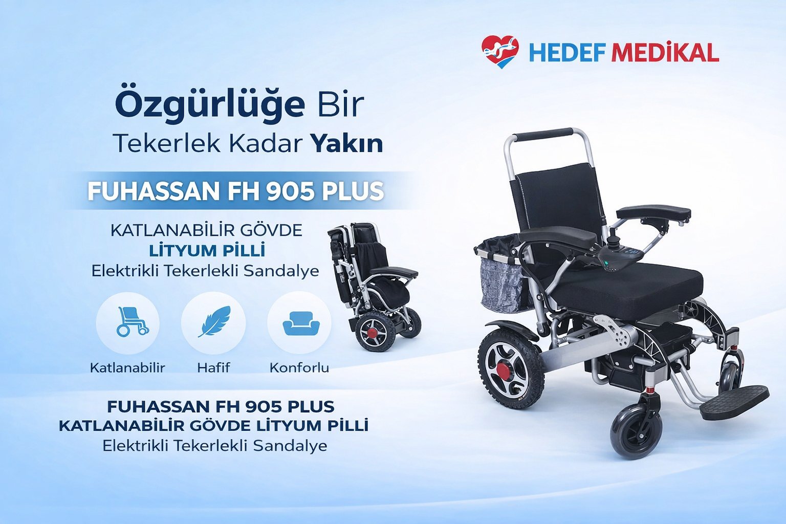 FUHASSAN FH 905 PLUS KATLANABİLİR GÖVDE LİTYUM PİLLİ Elektrikli Tekerlekli Sandalye